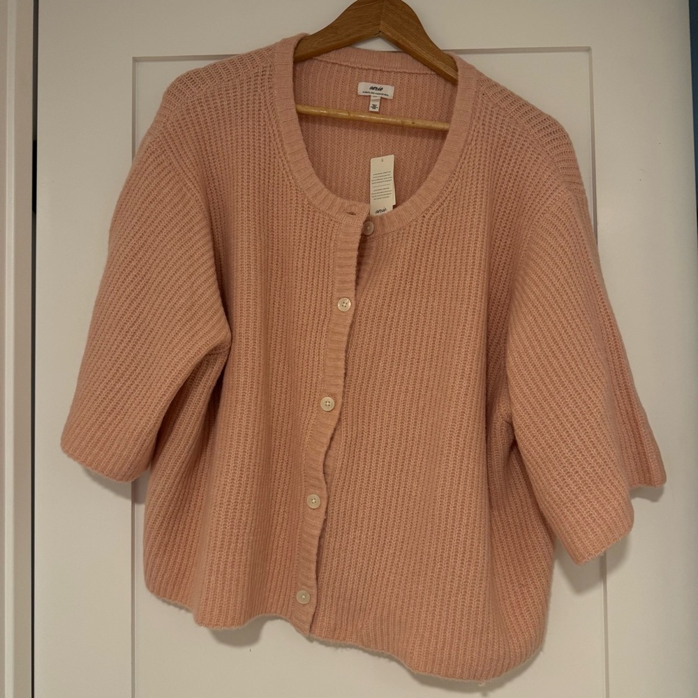 Aerie Pink Ribbed Knit Cardigan